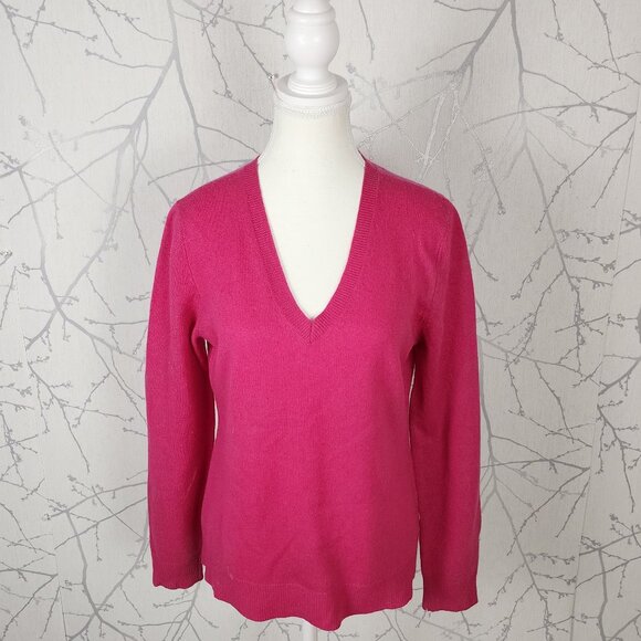 Lord & Taylor Hot Pink 100% Cashmere V-Neck Sweater - Picture 1 of 4